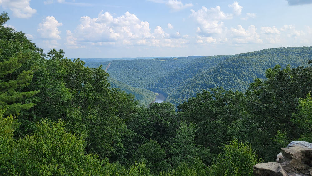 Looking out upon the Cheat River from high above at the Coopers Rock Overlook. 