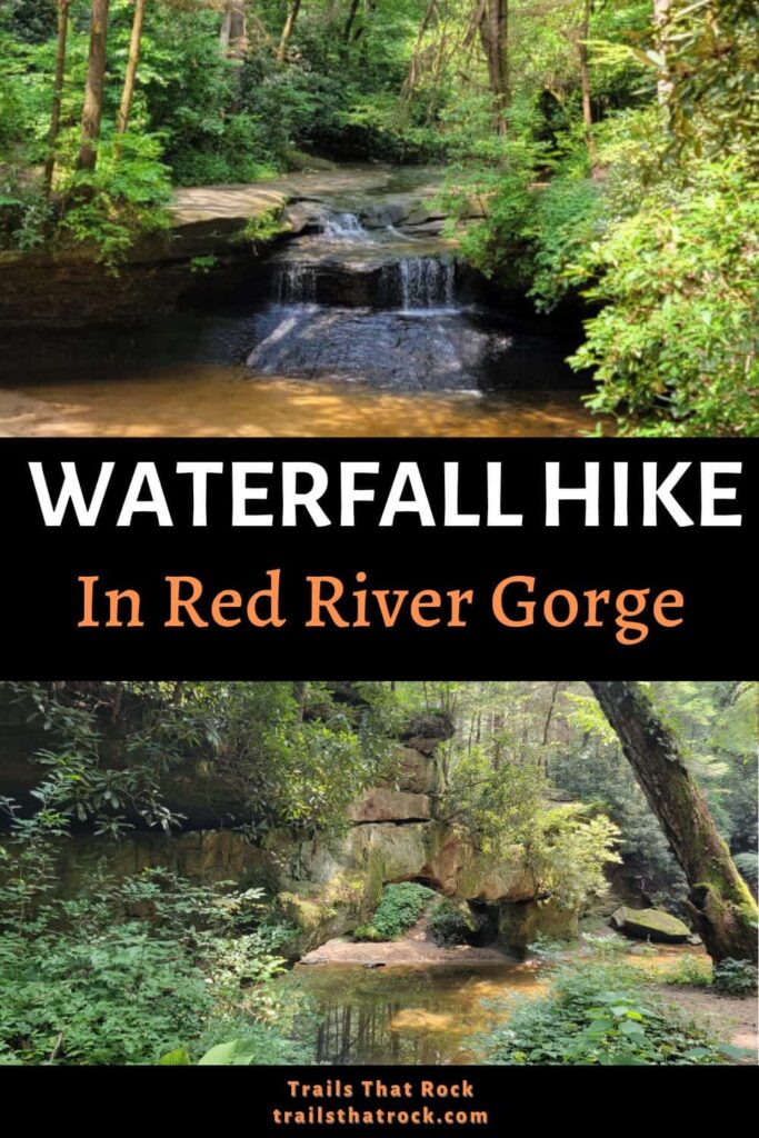 The hike to Creation Falls in Red River Gorge is one of the only waterfall hikes in Daniel Boone National Forest that is on a marked trail. 