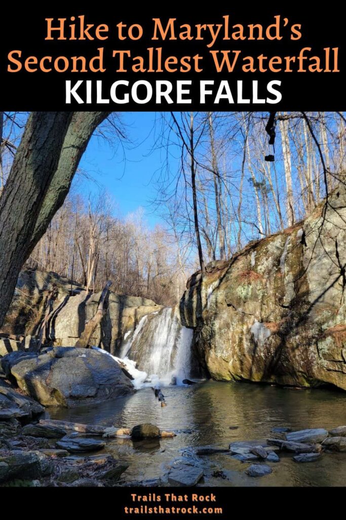The Hike to Kilgore Falls at the Falling Branch location of Rocks State Park is a popular and easy trail in Maryland.