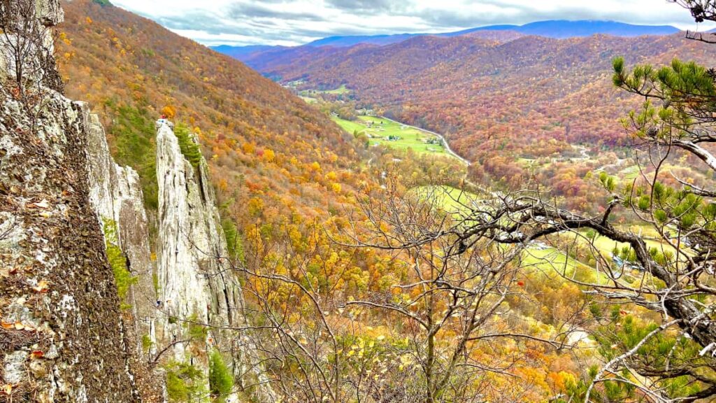 A view from the top of Seneca Rocks on a fall day