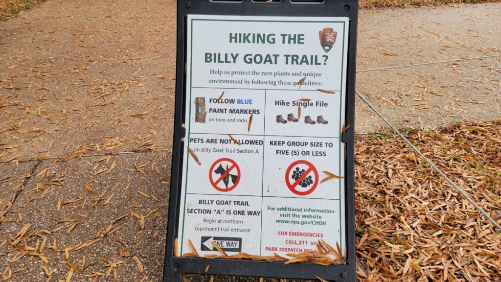 Sign at C&O Canal Park depicting rules of the Billy Goat Trail