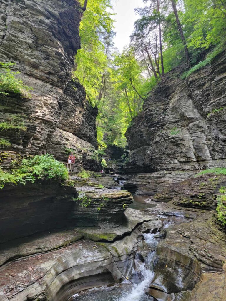 There are several stone stairscases and multiple waterfalls along the Watkin Glen Gorge trail
