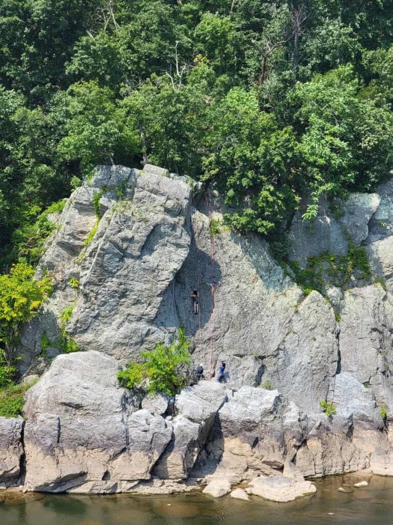 Across the Potomac River you can sometimes see rockclimbers.