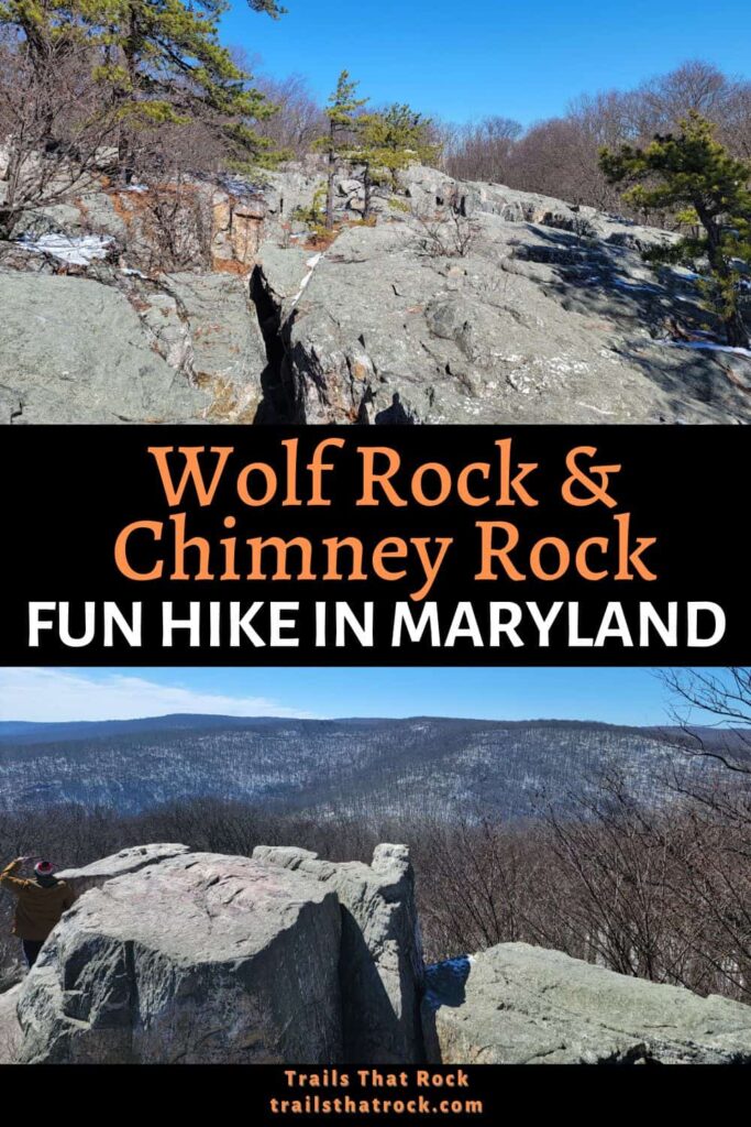 The Wolf Rock and Chimney Rock trail at Catoctin Mountain Park is a popular loop trail near Frederick, Maryland
