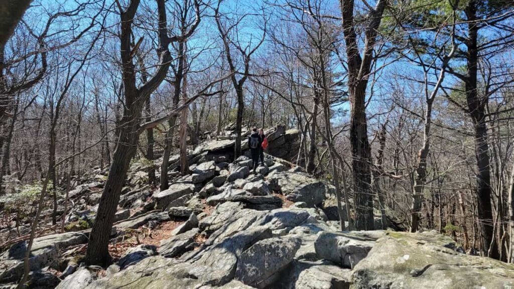 rocks line the ridge as a boy walks along them