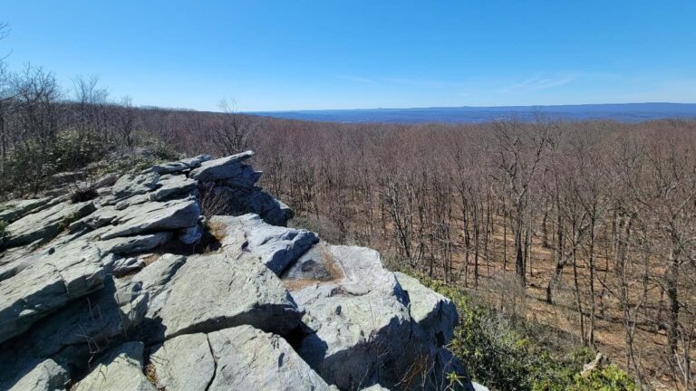 view of an outcropping of rocks at Wolf Rocks on the Appalachian Trail in Pennsylvania