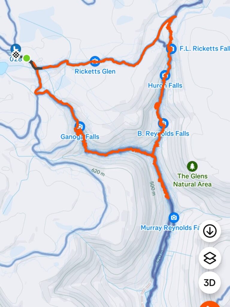 A map of the Falls Trail at Ricketts Glen