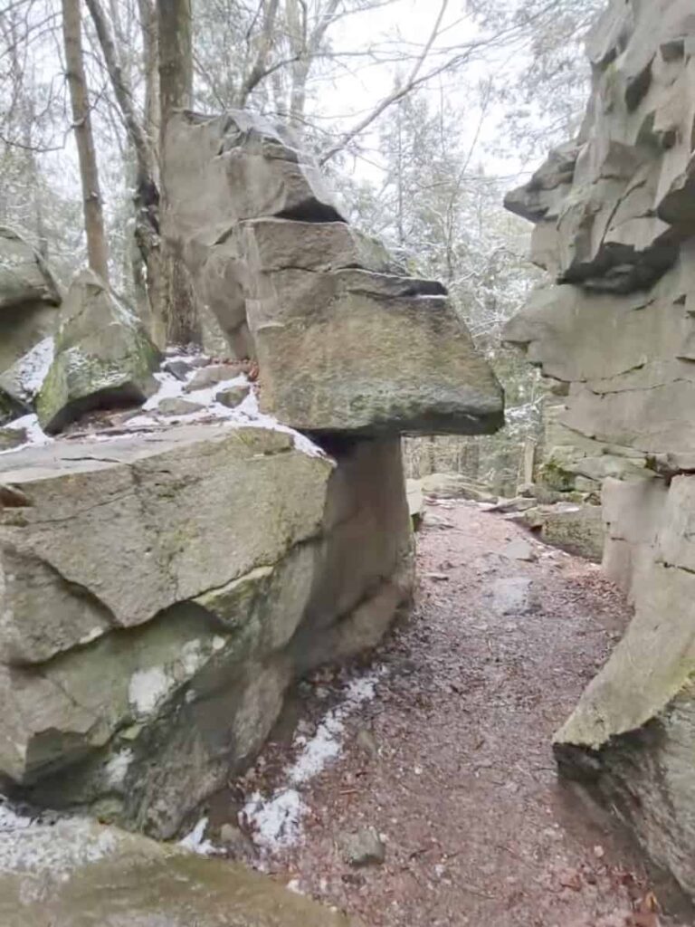 Large boulders create a pathway along the Highland Trail in Ricketts Glen