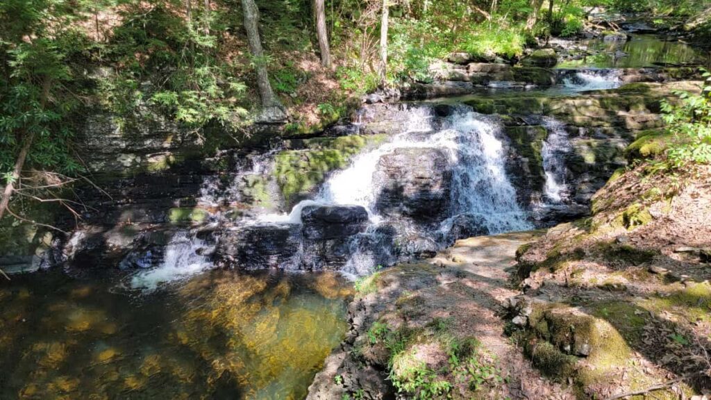 Pennel Falls is a 10 foot high waterfall that is slightly askew