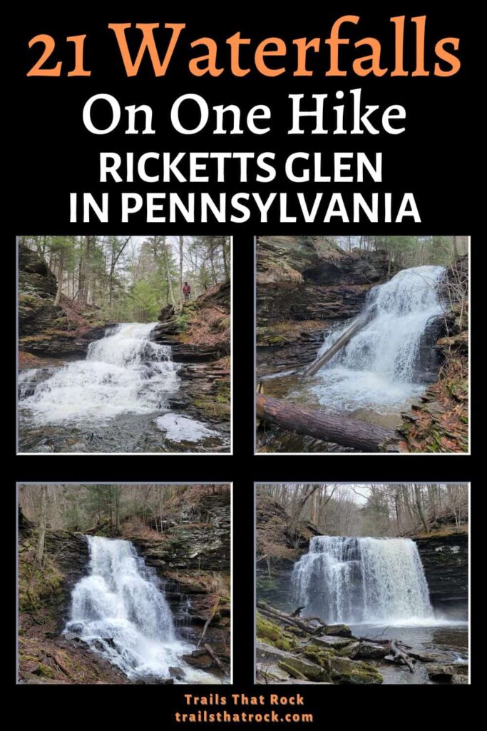 The Ricketts Glen Falls Trail features 21 gorgeous waterfalls over a 4 to 7 mile hike. It's one of the best waterfall trails in the eastern US!