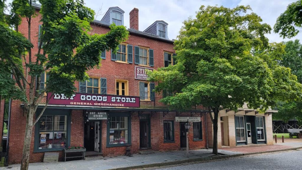 Brick buildings line the street at Harpers Ferry