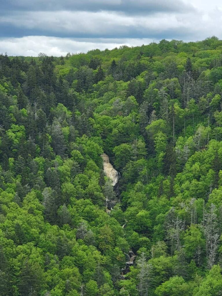 View of the larger waterfall along Shays Run from across the Canyon