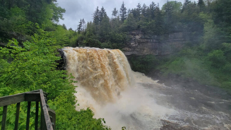 Looking at Blackwater Falls after a big rainfall in Blackwater Falls State Park