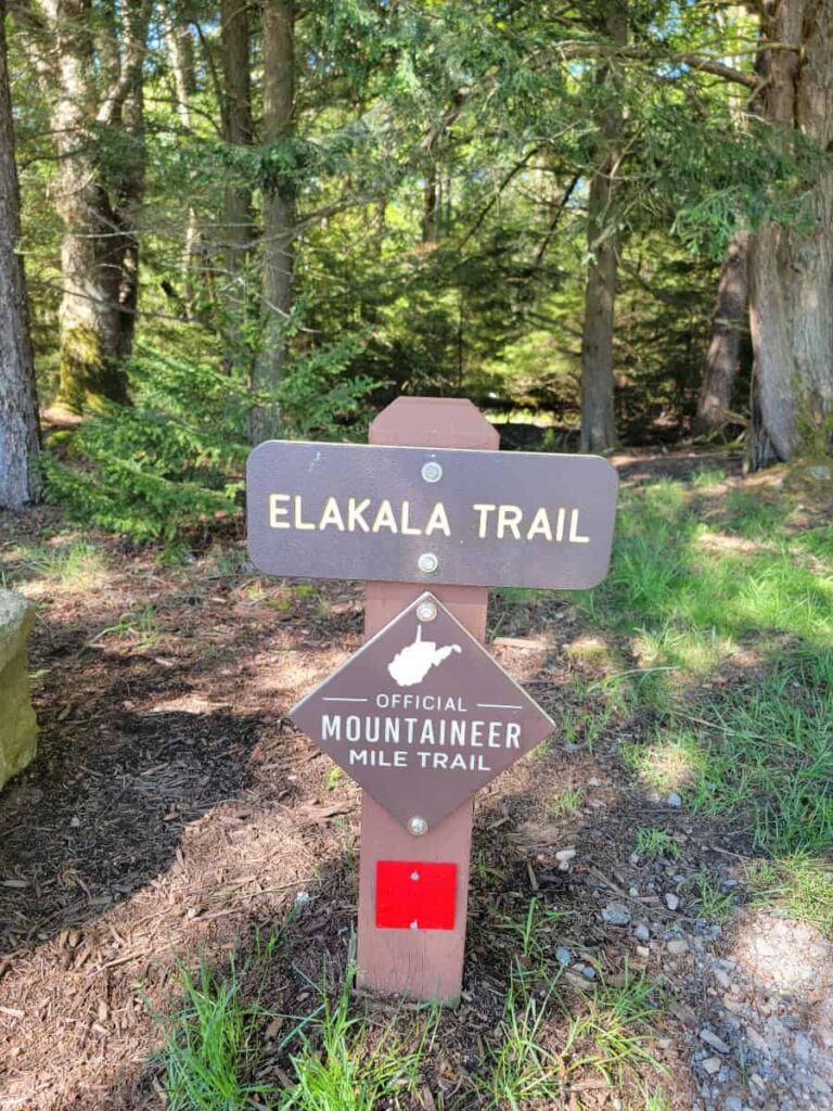 Trail sign reads "Elakala Trail"