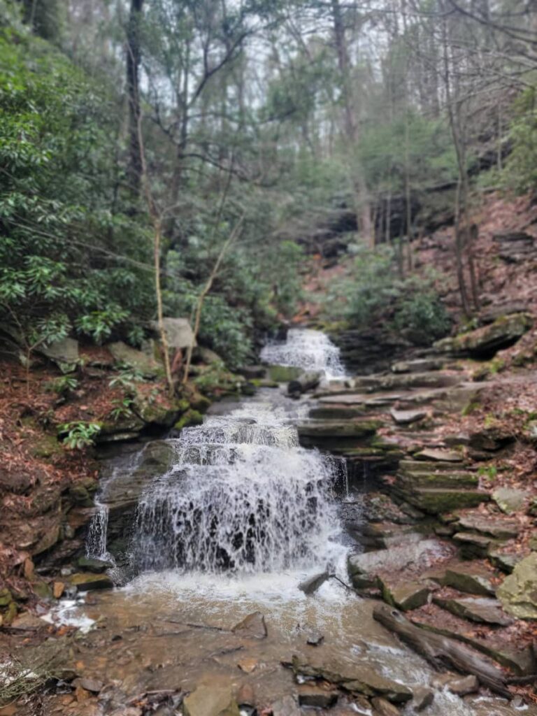Rainbow Falls at Trough Creek State is full after a rainfall in early spring