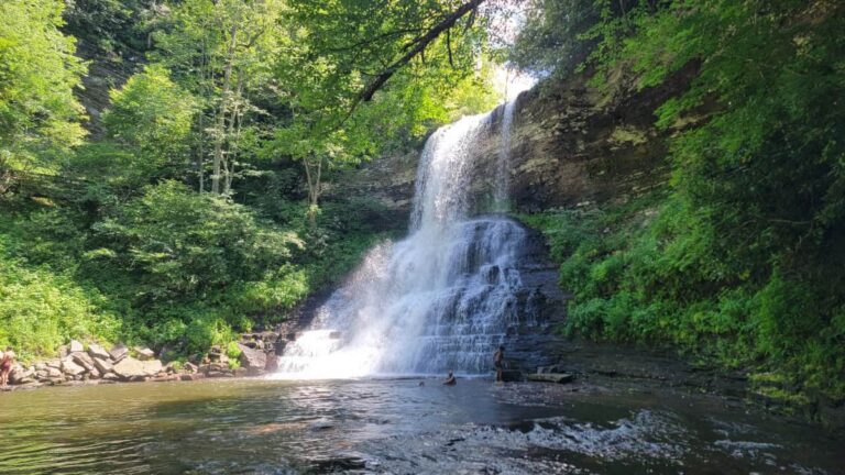 Cascade Falls is a 69-foot-tall waterfall that empties into a large pool below