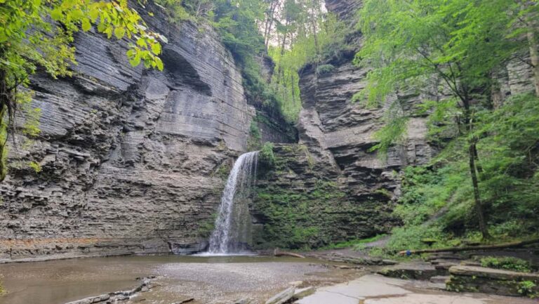 water flows over Eagle Cliff forming a pool at the bottom