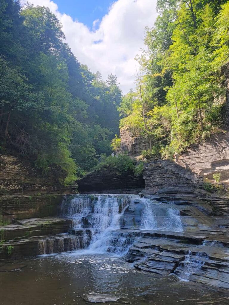 a short cascading waterfall in the gorge at Robert H Treman