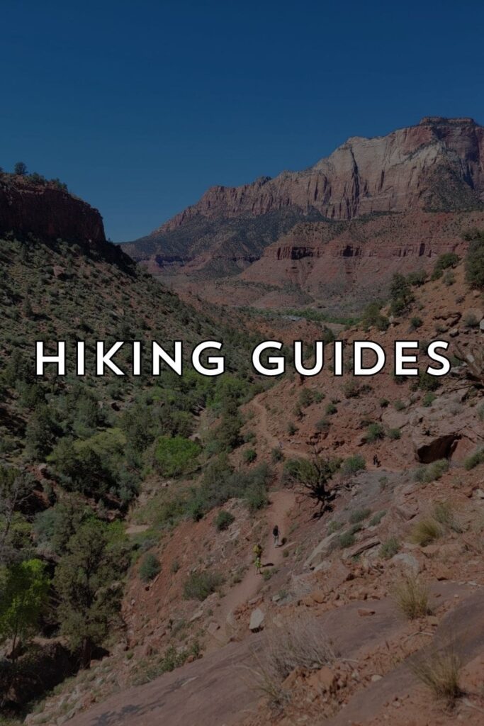 A photo of desert mountains with "hiking guides" text over