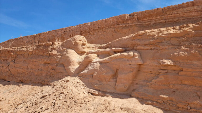 A replica of the Crazy Horse carving is carved into sandstone in Mesquite, NV