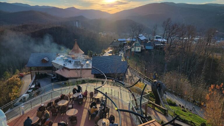 Looking out over Gatlinburg from the tower at Anakeesta during sunset